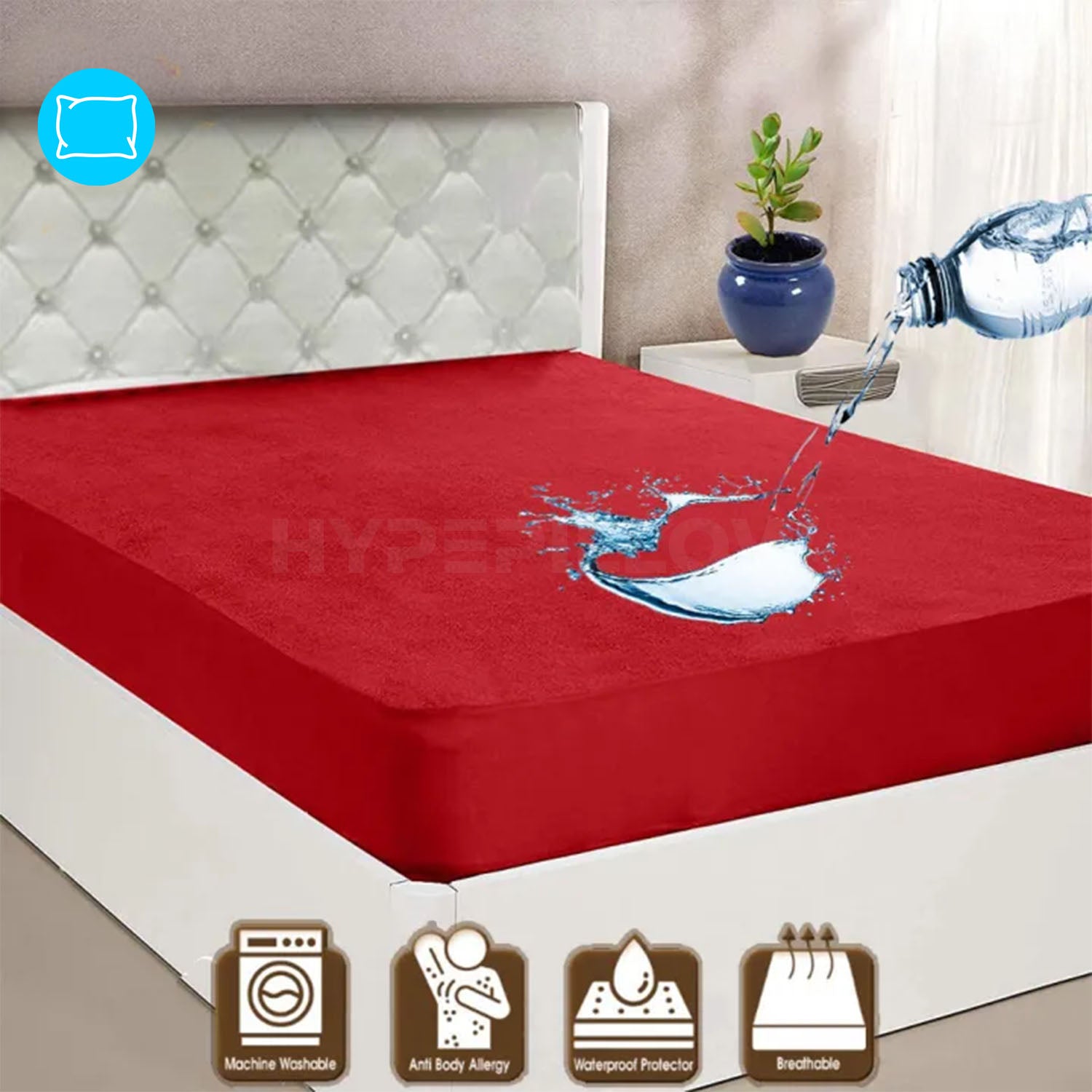 Premium Terry Waterproof Mattress Protector-Mahroon
