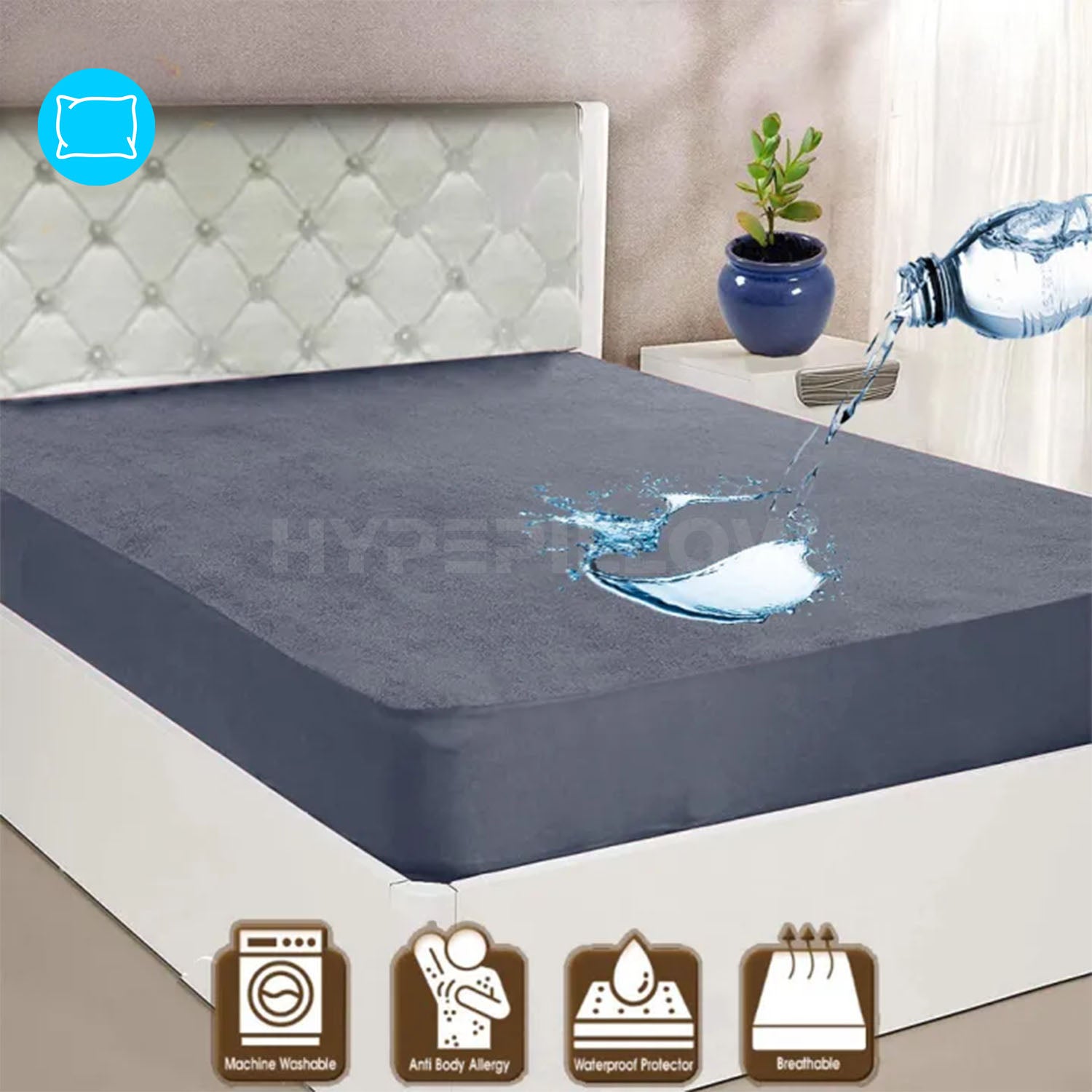 Premium Terry Waterproof Mattress Protector-Grey