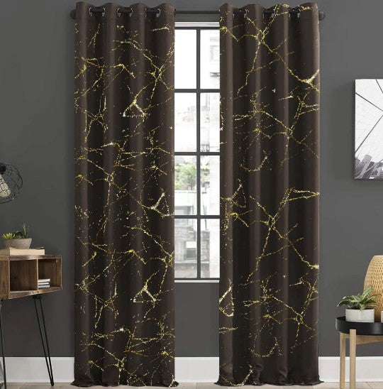 Luxury Brown Velvet Curtains with Gold Texture Design – Blackout & Insulated Grommet Drapes for Living Room & Bedroom