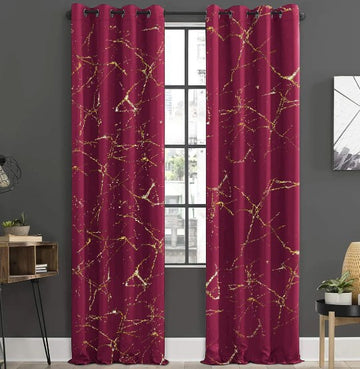 Luxury Brown Velvet Curtains with Gold Texture Design – Blackout & Insulated Grommet Drapes for Living Room & Bedroom