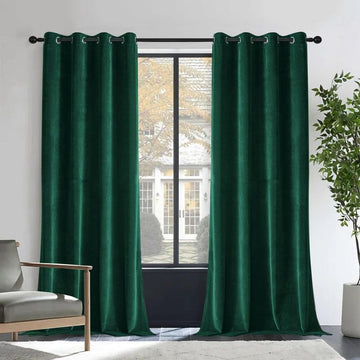 Fancy Velvet Blackout Curtains-Dark Green