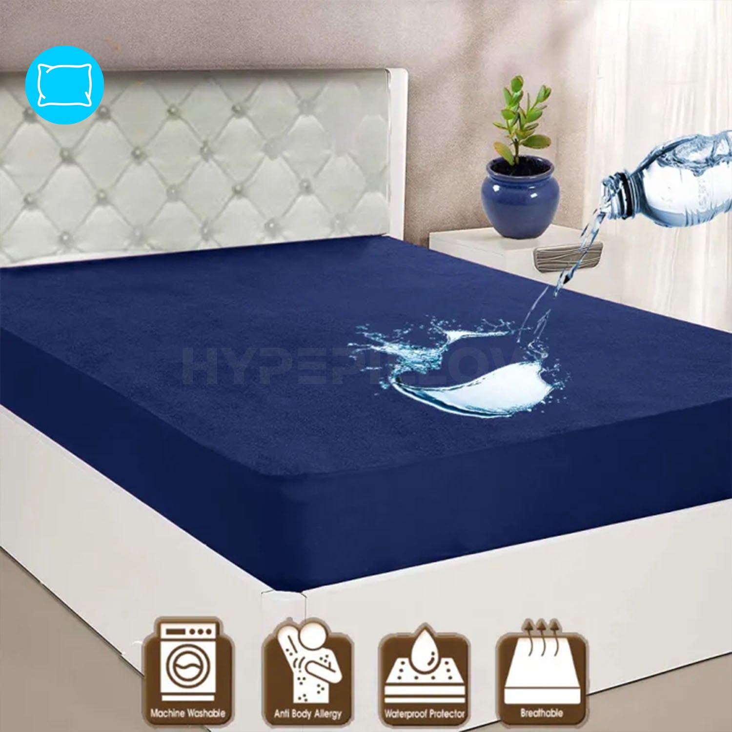 Premium Terry Waterproof Mattress Protector-Navy Blue