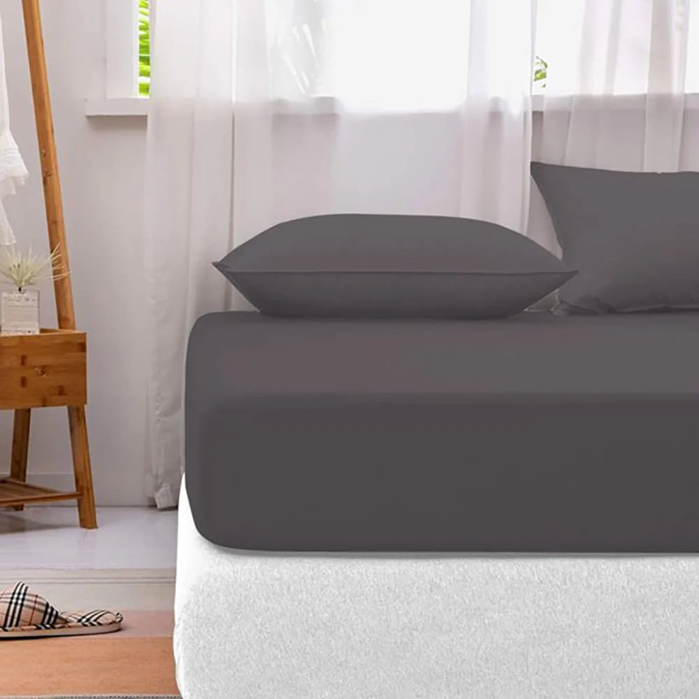 Cotton Fitted Bedsheet with 2 Pillow Covers – Elastic Deep Pocket, Soft & Breathable