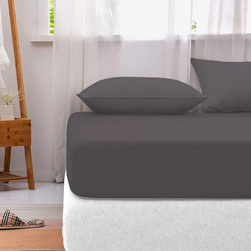 Cotton Fitted Bedsheet with 2 Pillow Covers – Elastic Deep Pocket, Soft & Breathable