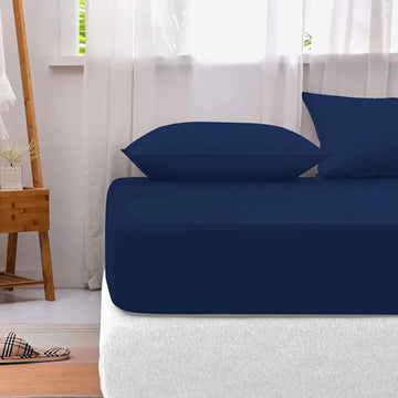 Cotton Fitted Bedsheet with 2 Pillow Covers – Elastic Deep Pocket, Soft & Breathable
