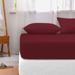 Cotton Fitted Bedsheet with 2 Pillow Covers – Elastic Deep Pocket, Soft & Breathable