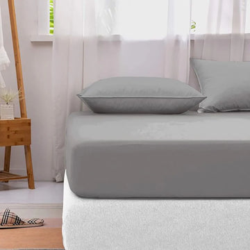 Cotton Fitted Bedsheet with 2 Pillow Covers – Elastic Deep Pocket, Soft & Breathable