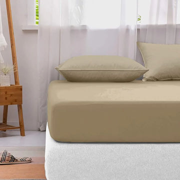 Cotton Fitted Bedsheet with 2 Pillow Covers – Elastic Deep Pocket, Soft & Breathable