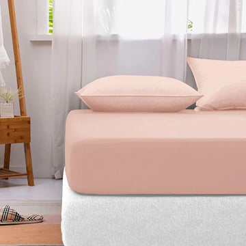 Cotton Fitted Bedsheet with 2 Pillow Covers – Elastic Deep Pocket, Soft & Breathable