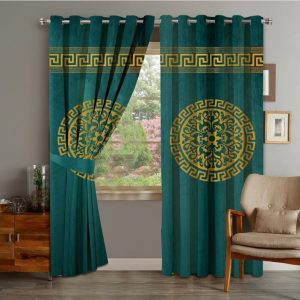 Pair of Fancy Velvet Double Motif&Border  Curtains - with velvet border tie