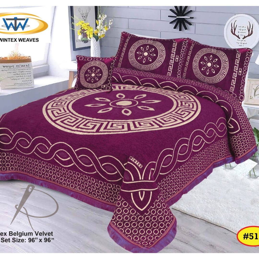Luxury 4B Belgium Velvet Bedsheet Set – King Size | Winter Warm & Soft | 96x96 Inches with Pillow Covers