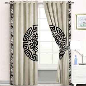 Pair of Fancy Velvet Motif & Border Curtains - with velvet border tie - With steel Ring